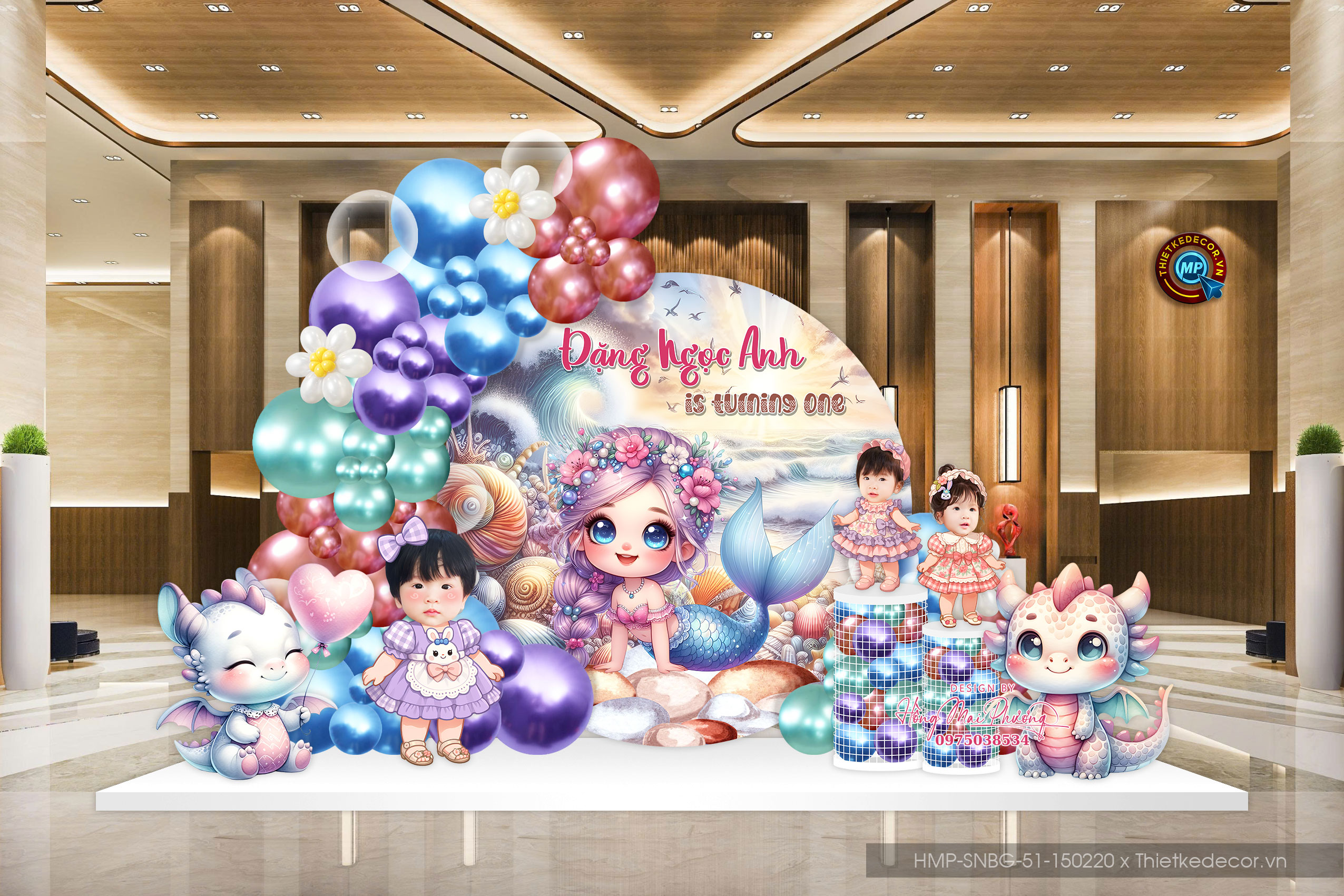 Tiệc sinh nhật bé gái chủ đề nàng tiên cá đổi giọng hát lấy đôi chân.